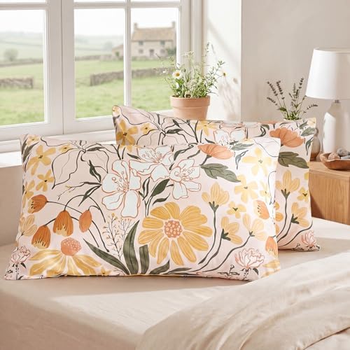 Bedorm 100% Cotton Pillowcases Set of 2 Standard Size Pillow Cover Yellow by Bedorm
