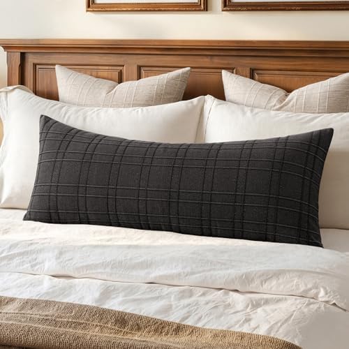MIULEE Long Lumbar Throw Pillow Cover 14x36 Soft Linen Check Decorative by MIULEE
