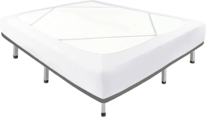 Biscaynebay Decorative Box Spring Cover Queen Size, White Luxurious Jersey Knitting Stretchy Wrap Around 4 Sides Bed Skirt for Home/Hotels, Easy Fit Wrinkle & Fade Free Machine Washable