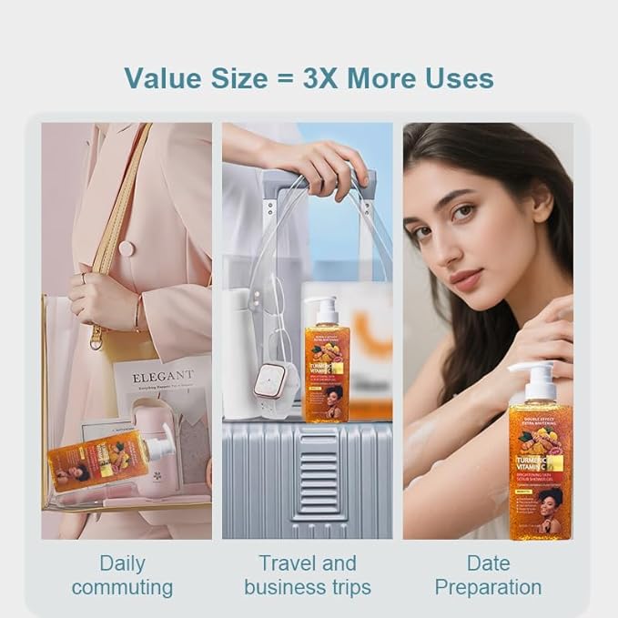 Turmeric Orange Vitamin C Body Wash with Cocoa Seed Exfoliant, Mattifying Scrub for Uneven Skin Texture, Body-Only Daily Use, 16.9 fl oz