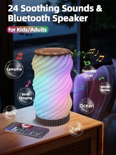 Touch Bedside Lamp with Sound Machine for Adults, Dimmable Night Light for Bedroom, 3-in-1 Bluetooth Speaker & White Noise Machine for Sleeping, Relaxation Dynamic Mood Lighting (Campfire/Breathing) - Image 6
