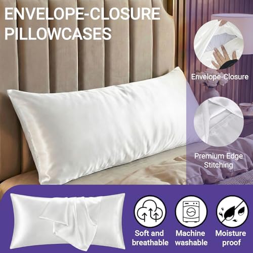 1 Pack Satin Pillowcase White Body Size 20x54 Inch - Image 2