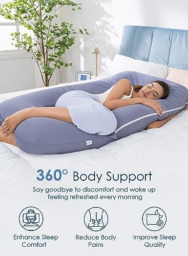 QUEEN ROSE 60 Inch Cooling U Shaped Pregnancy Body Pillow, Silky Blue Cover - Image 3