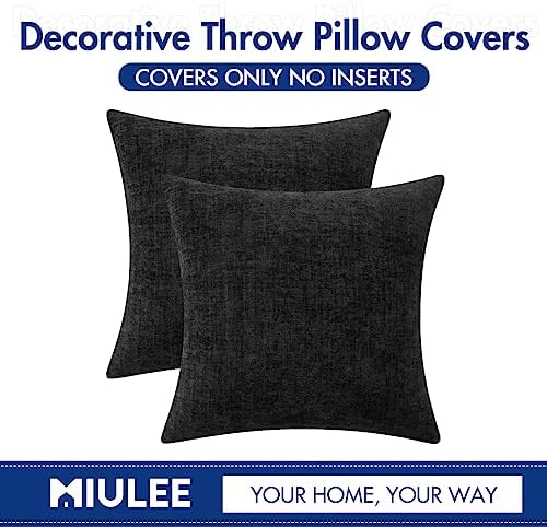 MIULEE Soft Chenille Throw Pillow Covers Black 18x18 Inch Pack of 2 - Image 6