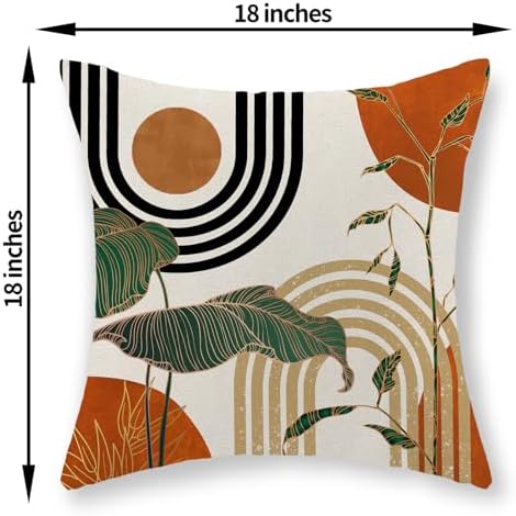 Boho Orange Pillow Covers 18x18 Set of 2 Green Gold Leaf Tropical Mid Century - Image 2
