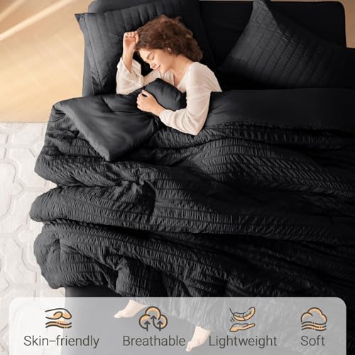 MUXHOMO 7 Pieces Full Comforter Set, Seersucker Bed in a Bag Full Size - Image 2