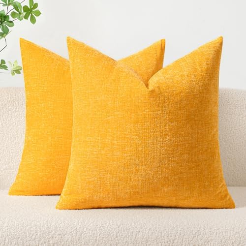 MIULEE Soft Chenille Throw Pillow Covers Goose Yellow 20x20 Inch Pack of 2 by MIULEE