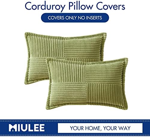 MIULEE Decorative Lumbar Throw Pillow Covers 12x20 Inch Green 2 Pack - Image 6