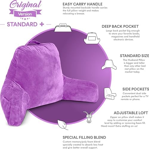 Husband Pillow Light Purple, Original Reading Pillow in Bed Rest Chair - Image 4