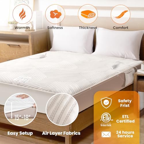 Electric Heated Mattress Pad King Size Dual Control Bed Warmer, Deep Pocket - Image 3