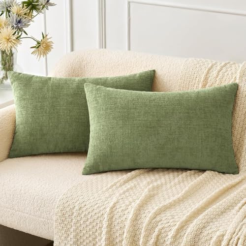 MIULEE Soft Chenille Lumbar Throw Pillow Covers Sage Green 14x24 Pack of 2 by MIULEE