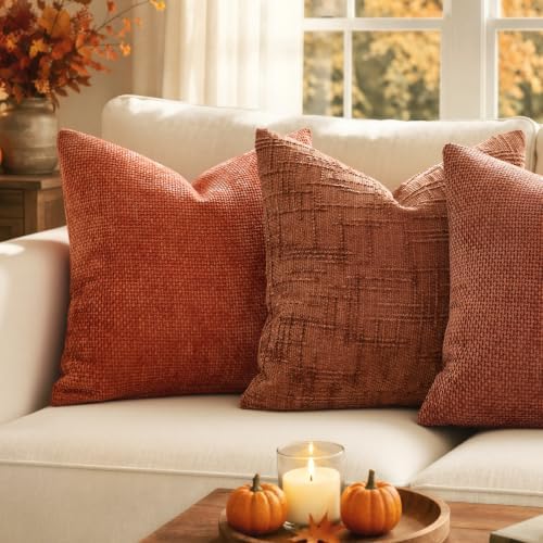 MIULEE Chenille Textured Fall Euro Throw Pillow Covers Burnt Orange 24x24 - Image 2