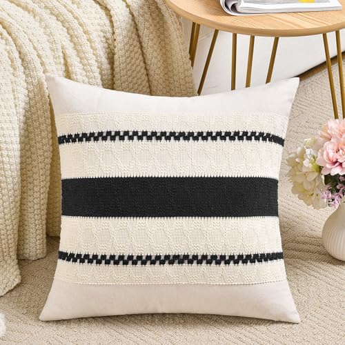 Fancy Homi Set of 1 Boho Black Decorative Throw Pillow Cover 22x22 Inch by Fancy+Homi