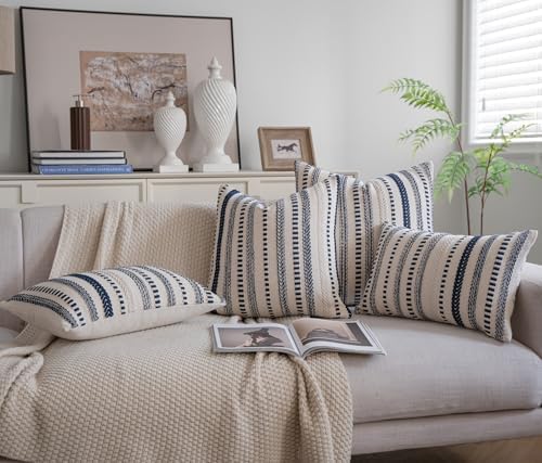 Cethom Navy Blue Boho Lumbar Throw Pillow Covers 12x20 Inch Set of 2, Stripe - Image 6