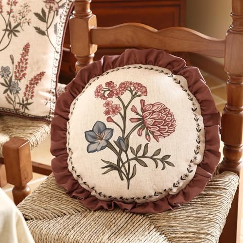 ISAENNE Designer Linen Throw Pillow Cover, Diameter 16"-Helena D - Image 6