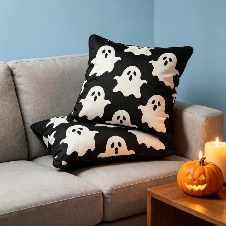 Halloween Ghost Throw Pillow Covers, 18x18 Inch, Machine Washable, Living Room - Image 3