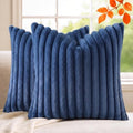 Set of 2 Decorative Throw Pillow Covers 20x20 Faux Fur Navy Blue by MEGAYESHome