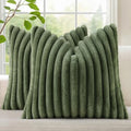 decorUhome Fall Faux Fur Throw Pillow Covers 22x22 Set of 2 Olive Green by decorUhome