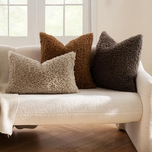 MIULEE Decorative Faux Fur Pillow Covers Sherpa 18x18 Chocolate - Image 3