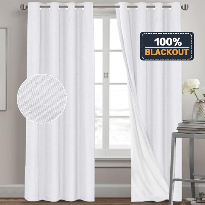 PrinceDeco Blackout Curtains for Bedroom/Living Room Light Blocking White Curtains 96 Inches Long Room Darkening Curtains & Drapes Thermal Insulated Window Treatments for Room Decor,Pure White