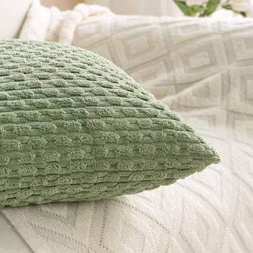 Set of 4 Sage Green Decorative Throw Pillow Covers 24x24 Inch Corduroy Pillow - Image 7