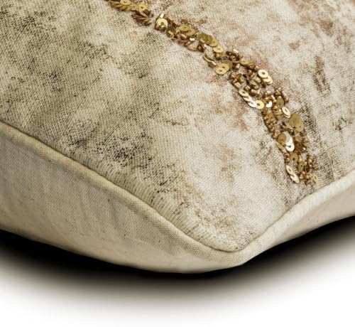 The HomeCentric Gold 12"x24" Lumbar Pillow Cover, Linen Beaded Sequins Oblong - Image 2
