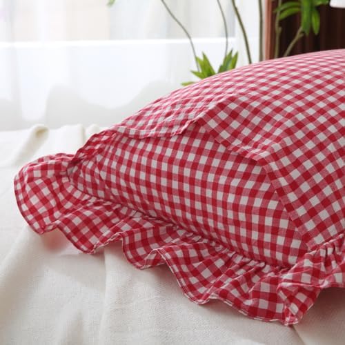 Mywinlle Red/White Plaid Gingham Pillow Shams King Size Set of 2 - Image 4