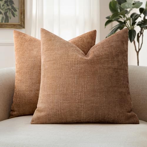 MIULEE Textured Chenille Throw Pillow Covers 18x18 Inch Brown by MIULEE