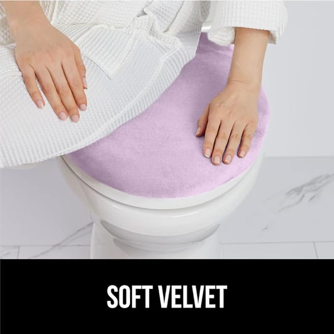 GORILLA GRIP Thick Memory Foam Bathroom Toilet Lid Seat Cover, Soft Velvet Topside, Machine Wash, Plush Cushioned Covers Fits Most Size Lids, Decorative Bath Room Accessories, 19.5x18.5, Light Purple