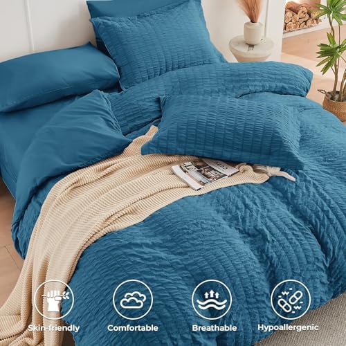 HYMOKEGE Teal King Size Comforter Set Seersucker 7 Pieces, All Season Luxury - Image 3