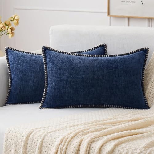 MIULEE Decorative Lumbar Throw Pillow Covers 12x20 Inch Navy 2 Pack by MIULEE