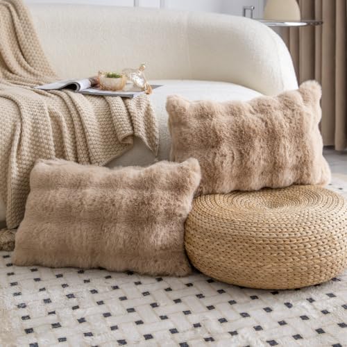 MADIZZ Pack of 2 Thick Plush Faux Wool Throw Pillow Covers Soft Boho Throw - Image 2