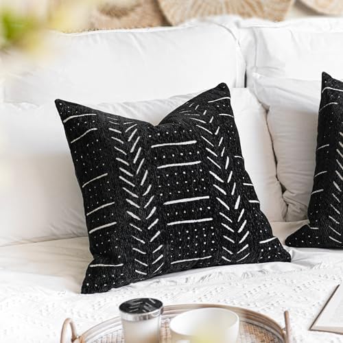 BlissBlush Black Decorative Throw Pillow Covers 18X18, Boho Farmhouse Cushion - Image 4