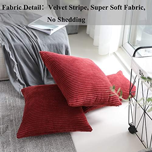 Home Brilliant Dark Red Pillow Covers 24x24 Set of 2 Striped Corduroy - Image 2