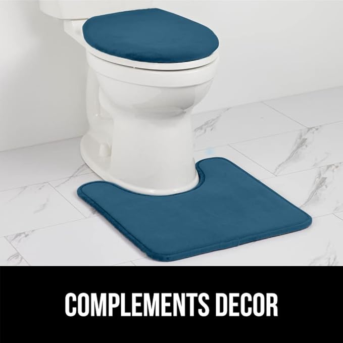 GORILLA GRIP Thick Memory Foam Bathroom Toilet Lid Seat Cover, Soft Velvet Topside, Machine Wash, Plush Cushioned Covers Fits Most Size Lids, Decorative Bath Room Accessories, 19.5x18.5, Blue
