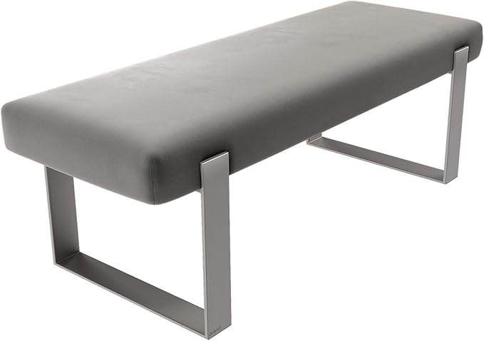 VANT Upholstered Bed Bench - Velvet Smoke Grey - Brushed Nickel - Contemporary Modern, Bedroom Bench Seat, Hallway, or Entryway