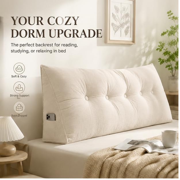 Dorm Headboard Pillow Twin XL Dorm Bed Wedge Cushion, No Nail College Dorm Room - Image 4