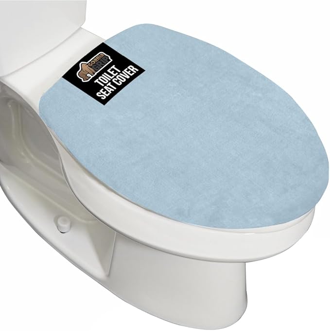 GORILLA GRIP Thick Memory Foam Bathroom Toilet Lid Seat Cover, Soft Velvet Topside, Machine Wash, Plush Cushioned Covers Fits Most Size Lids, Decorative Bath Room Accessories, 19.5x18.5, Light Blue
