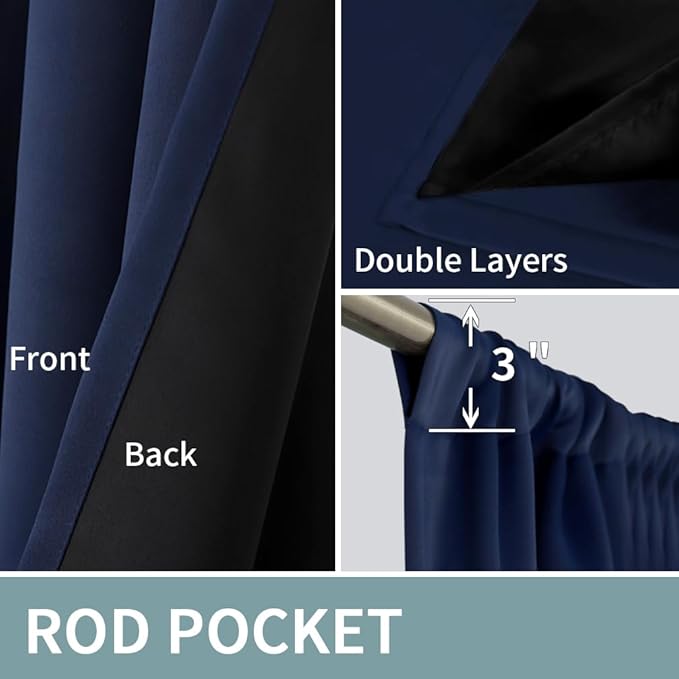 BGment Blackout Curtains for Bedroom 84 Inch Length, Full Room Darkening Thermal Insulated Soundproof Rod Pocket Living Room Window Curtains Drapes, 2 Panels, Each Narrow Panel 38 Inch Wide, Navy Blue