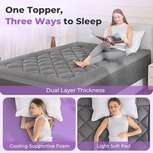SINWEEK 5 Inch Dual Layer Memory Foam Mattress Topper Full Size, 2 Inch Gel - Image 5