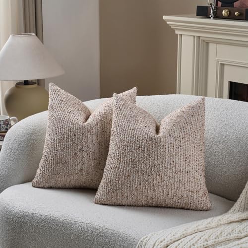 DEZENE 18x18 Beige Throw Pillow Cover Textured Boucle Striped Chic Morden Boho - Image 5