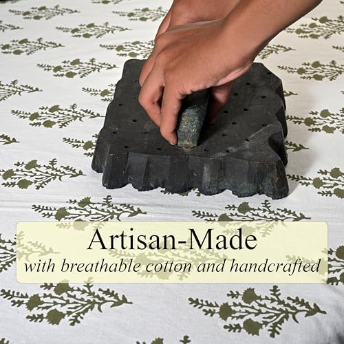Ridhi Natural Spring Block Print Ruffle Pillow Covers 18x18 Inch Set of 2 - Image 3