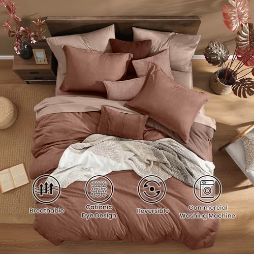 Monbix Oversized Queen Comforter Set 7 Pieces Terracotta Bed in a Bag - Image 2
