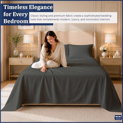 Cottingon 4 PC Cal King Sheets Fits 16" Deep, Egyptian Cotton, Dark Grey - Image 3