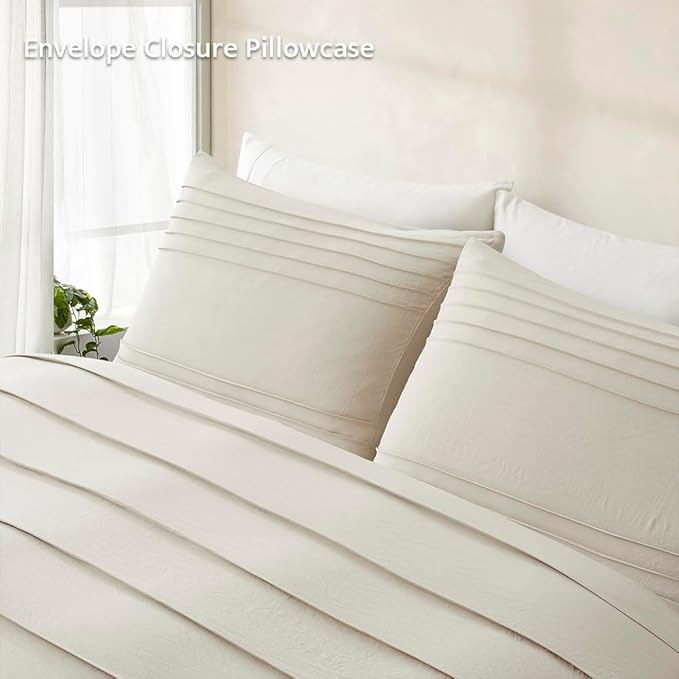 Oli Anderson Linen Grey Duvet Cover King Size - Pleated King Duvet Cover, 3PCS Soft and Breathable Textured Bedding Set with Zipper Closure (Linen, 104"×90")