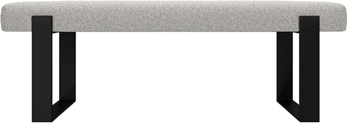 VANT Upholstered Bed Bench - Faux Merino Wool Grey - Matte Black - Contemporary Modern, Bedroom Bench Seat, Hallway, or Entryway