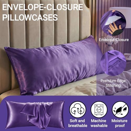 1 Pack Satin Pillowcase Purple Body Size 20x54 Inch - Image 2