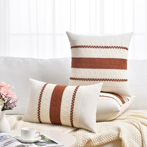 Fancy Homi Set of 2 Rust Boho Decorative Throw Pillow Covers 20x20 Inch - Image 6