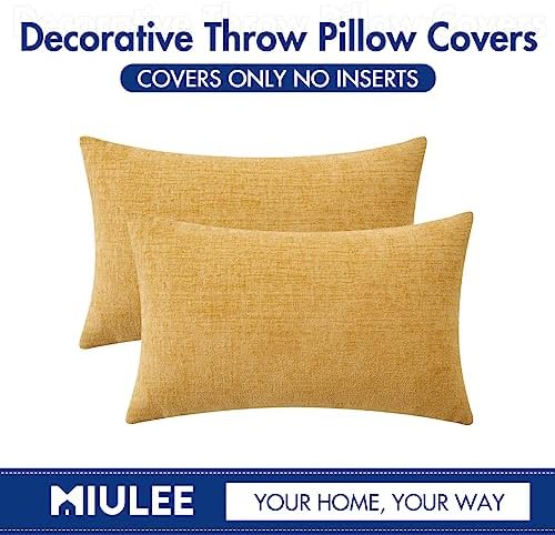 MIULEE Soft Chenille Lumbar Throw Pillow Covers Gold 12x20 Inch Pack of 2 - Image 6