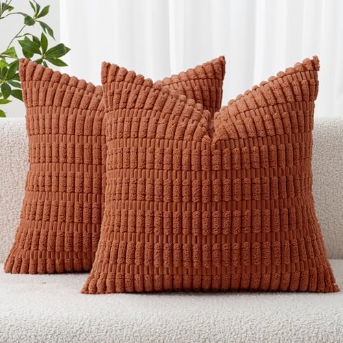 MIULEE Fall Corduroy Decorative Throw Pillow Covers 20x20 Rust Pack of 2 by MIULEE